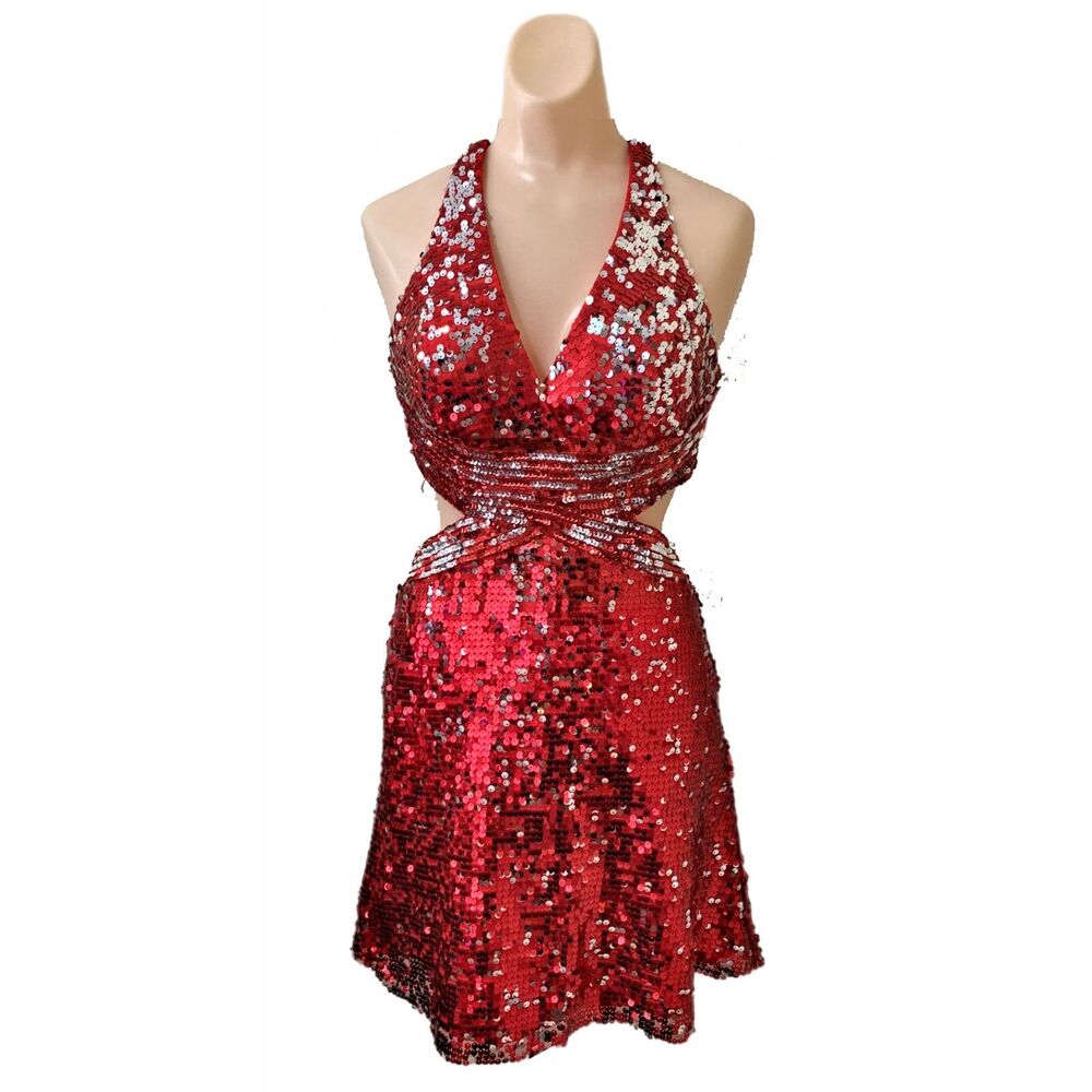 WOW Womens Sequin Mini Dress Size 2 Prom Party Pageant Formal Hoco Glam Pinup